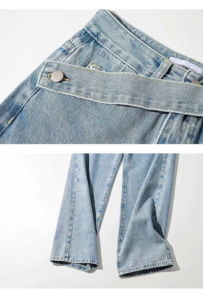 Weite Jeans mit seitlichen Knöpfen in Blau