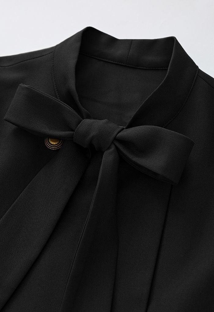 Exquisiter Mantel mit Bowknot-Zweireiher und Gürtel in Schwarz