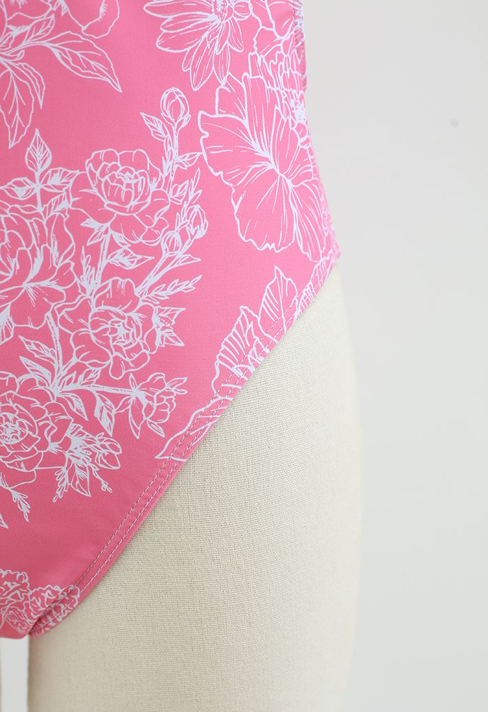 Blumenskizze Badeanzug mit offenem Rücken in Rosa