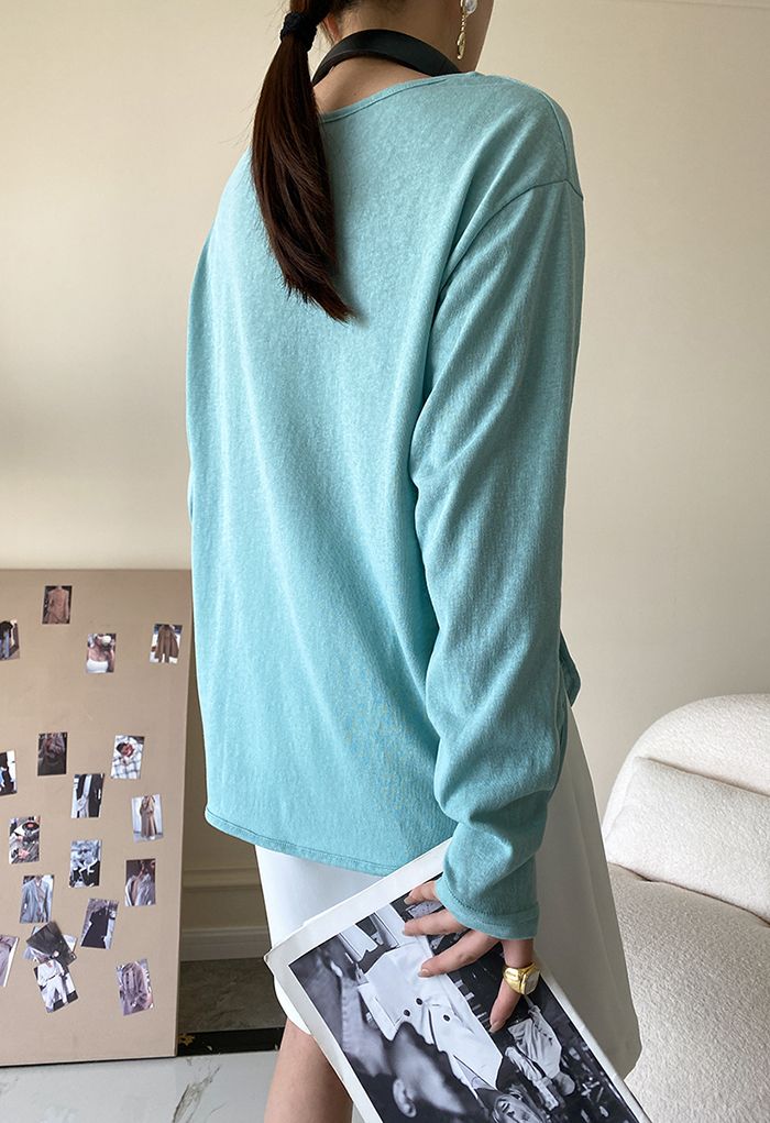 Langärmliges Soft-Touch-Baumwoll-T-Shirt in Blaugrün