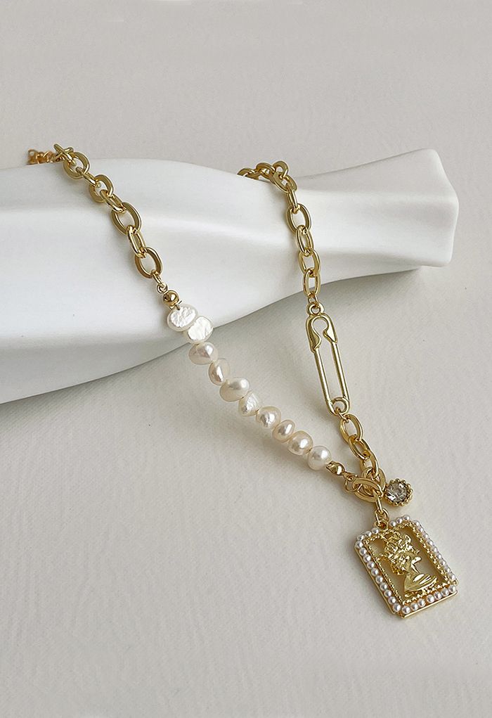 Goldkopf Anhänger Perle Trim Pin Halskette