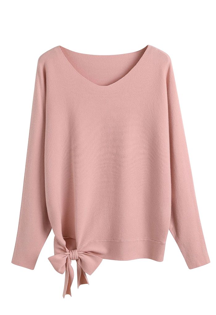 Oversize-Pullover mit Fledermausärmeln und Bowknot in Pink