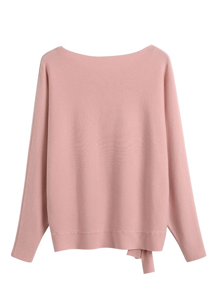 Oversize-Pullover mit Fledermausärmeln und Bowknot in Pink