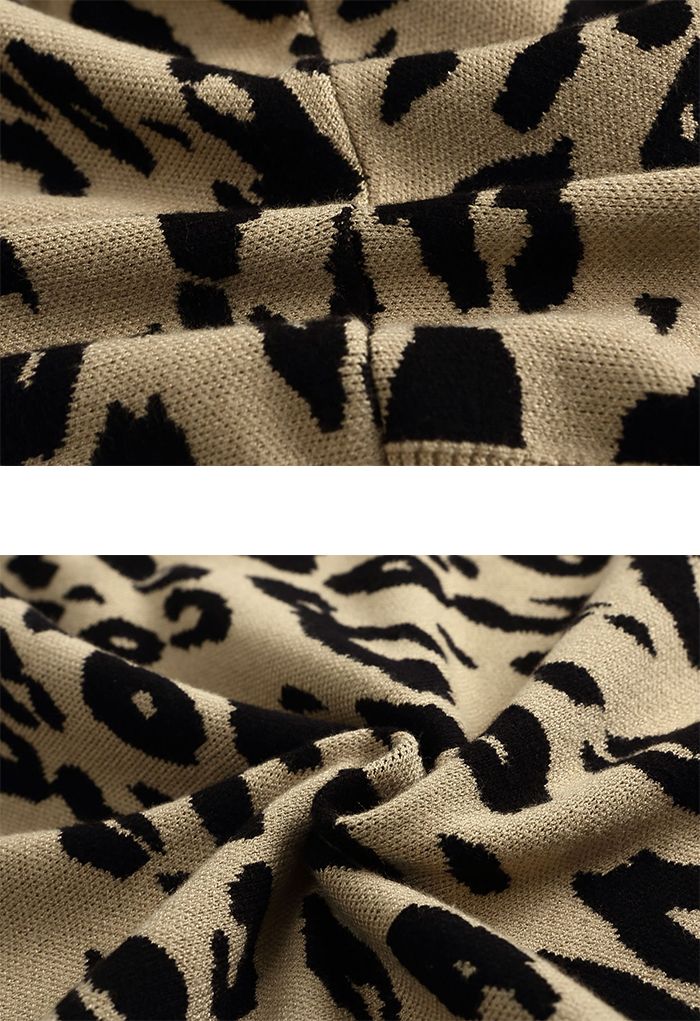 Pullover mit Leoparden-Jacquard und Fledermausärmeln in Camel