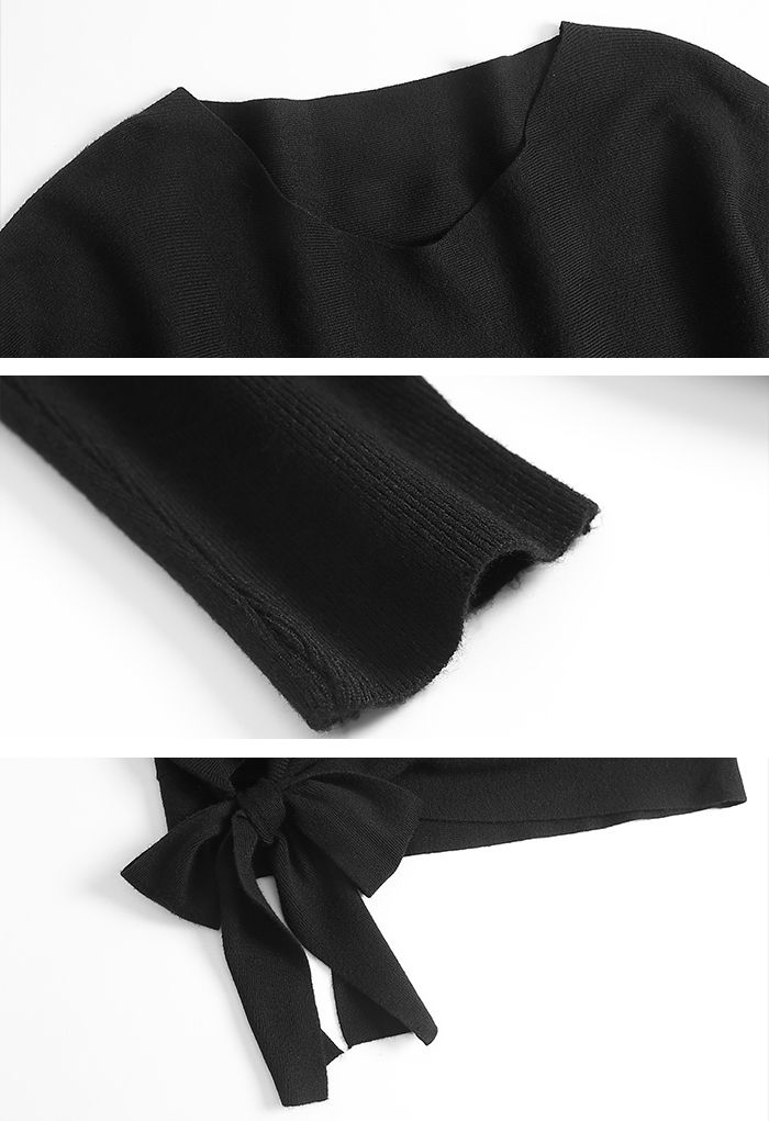 Oversize-Pullover mit Fledermausärmeln und Bowknot in Schwarz