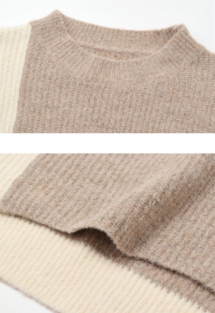 Zweifarbiger Crop-Pullover mit Schnürung aus Leinen