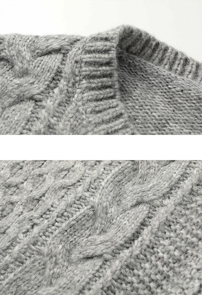 Geflochtener Crop-Pullover mit Schnürärmeln in Grau