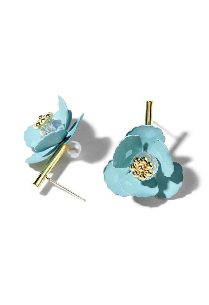 Türkisfarbene 3D-Blumenohrringe