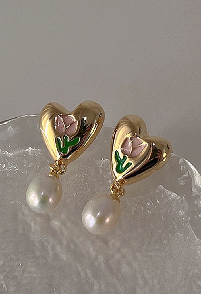 Tulpe-Herz-Form-Perlen-Ohrringe