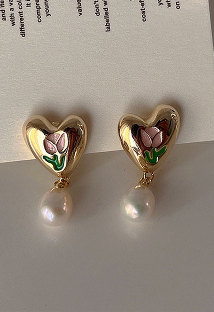 Tulpe-Herz-Form-Perlen-Ohrringe