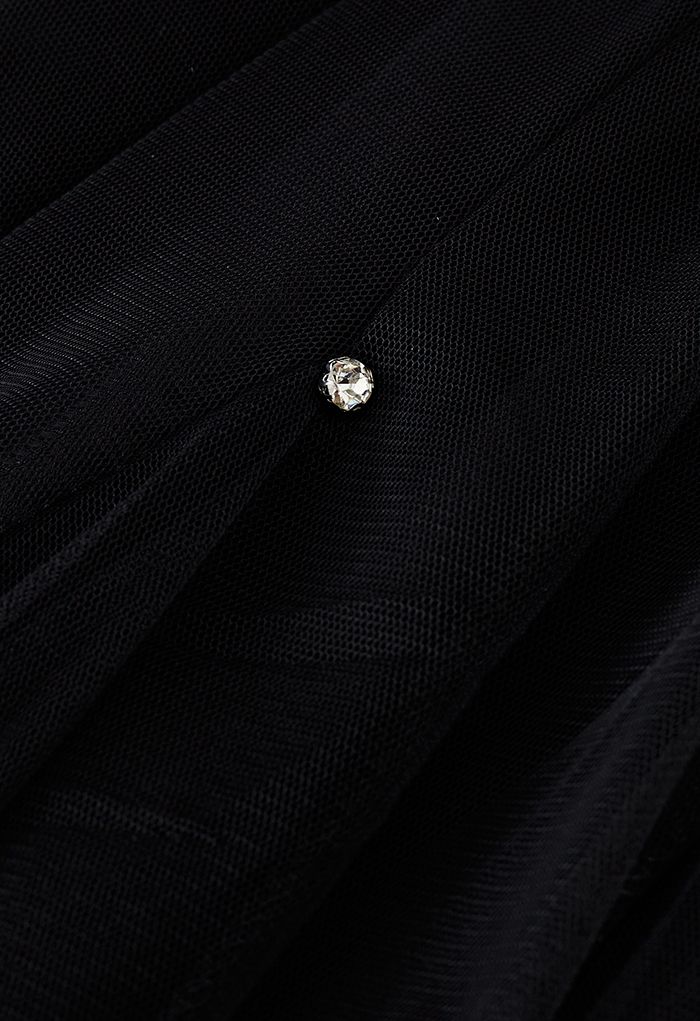Kristallverzierter einfarbiger Tüllrock in Schwarz