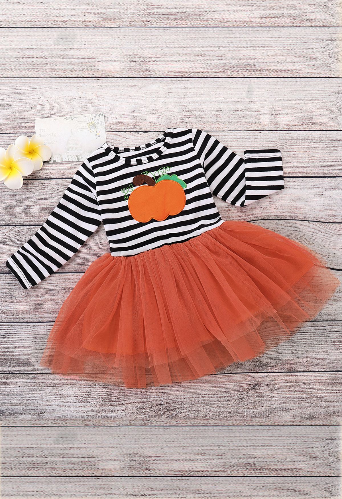 Baby Mädchen Pumpkin Patch gestreiftes Tüllkleid