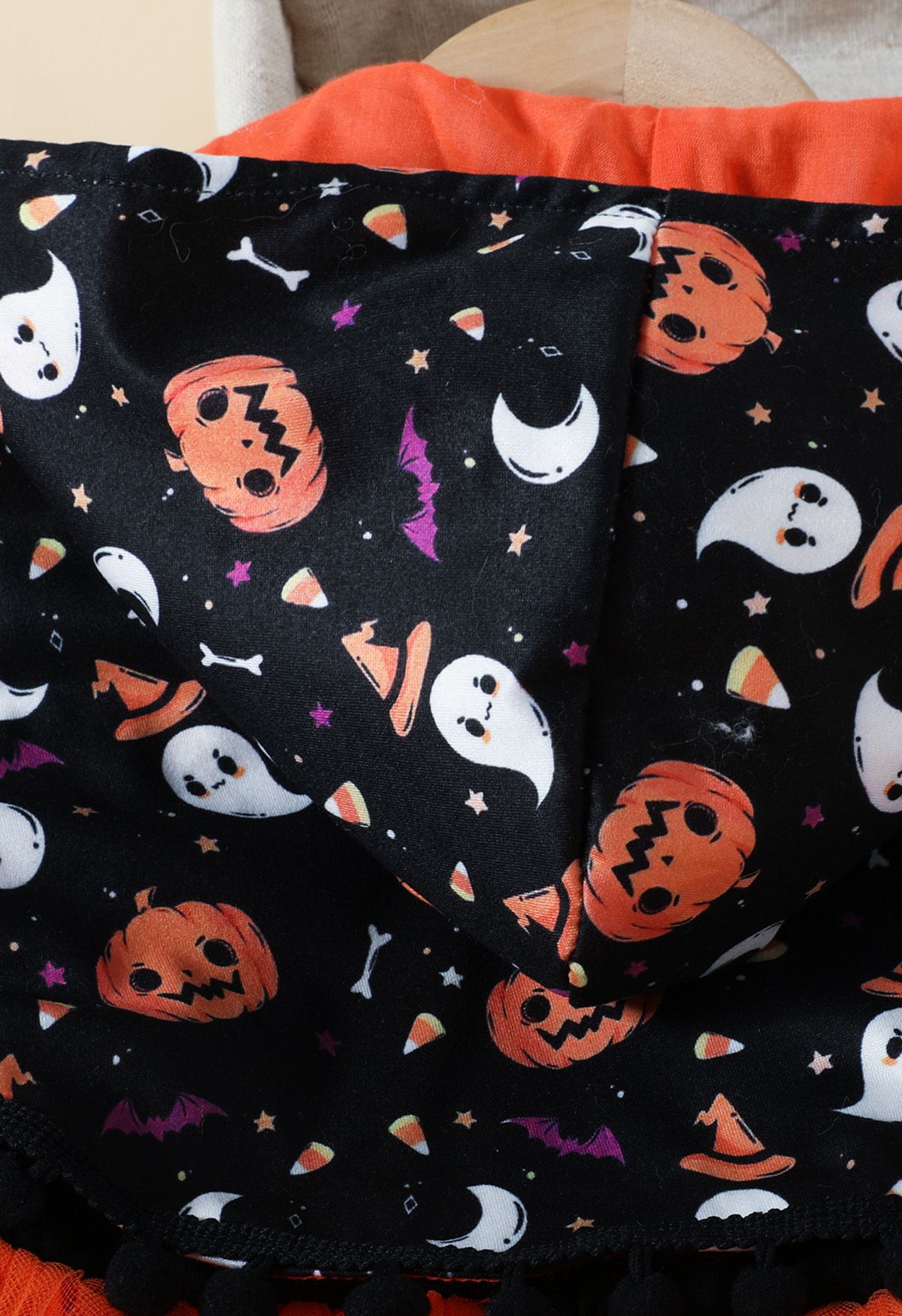 Halloween-Geist-Kürbis-Netzkleid für Kinder mit Kapuzenumhang