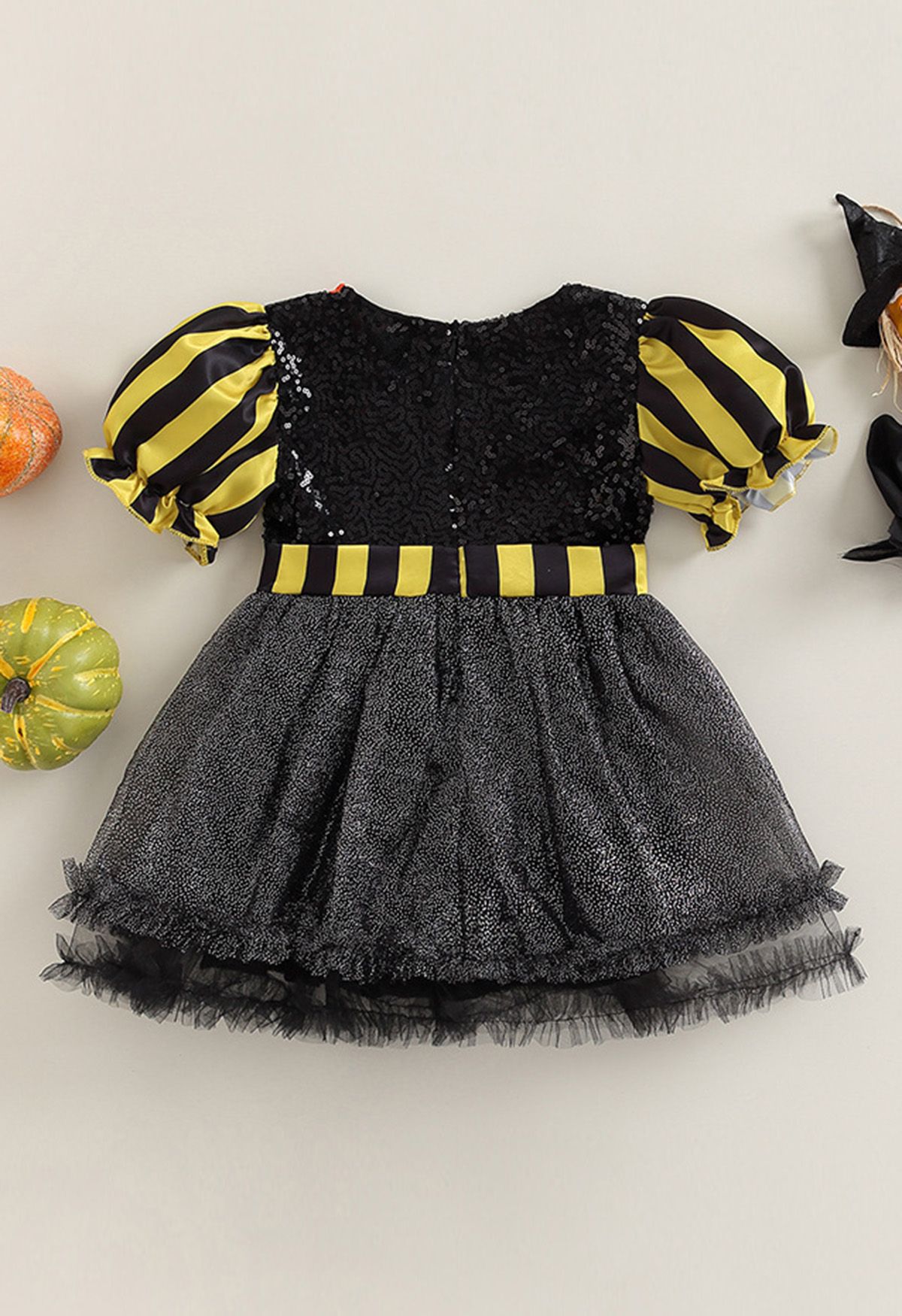 Gestreiftes Halloween-Kostümkleid mit Kürbisbesatz für Kinder