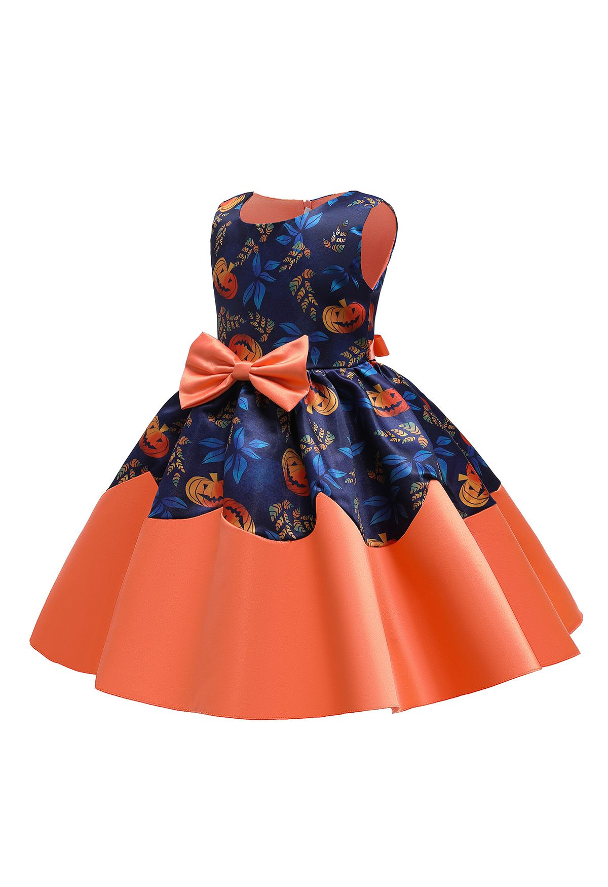 Pumpkin Lantern Bowknot Plissiertes Prinzessinnenkleid für Kinder