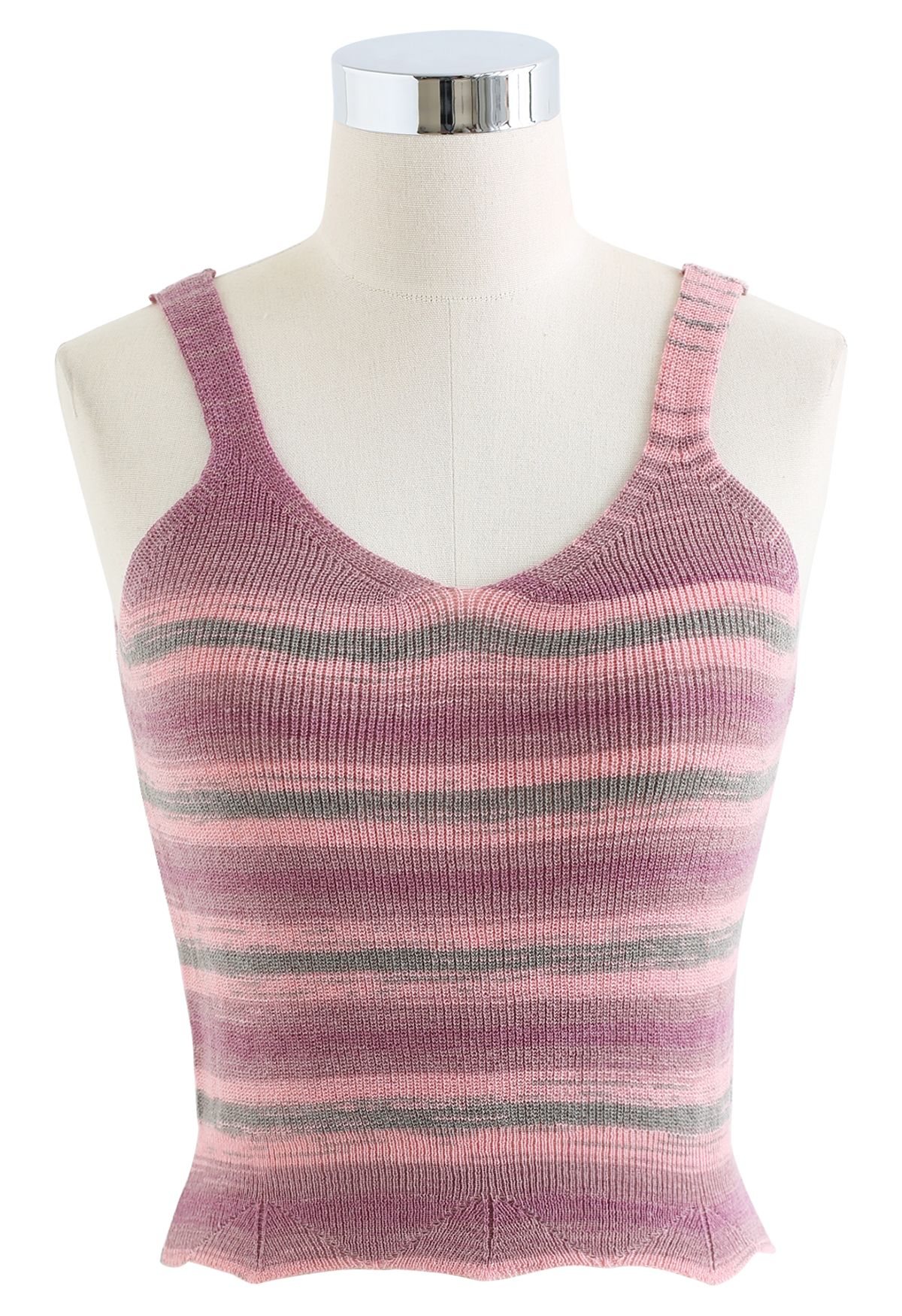 Mixcolor Gestreiftes Cami-Crop-Top und Cardigan-Set in Pink