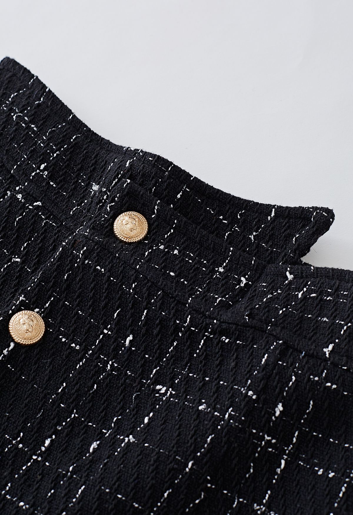 Grid Tweed Skorts mit geknöpfter Klappe in Schwarz