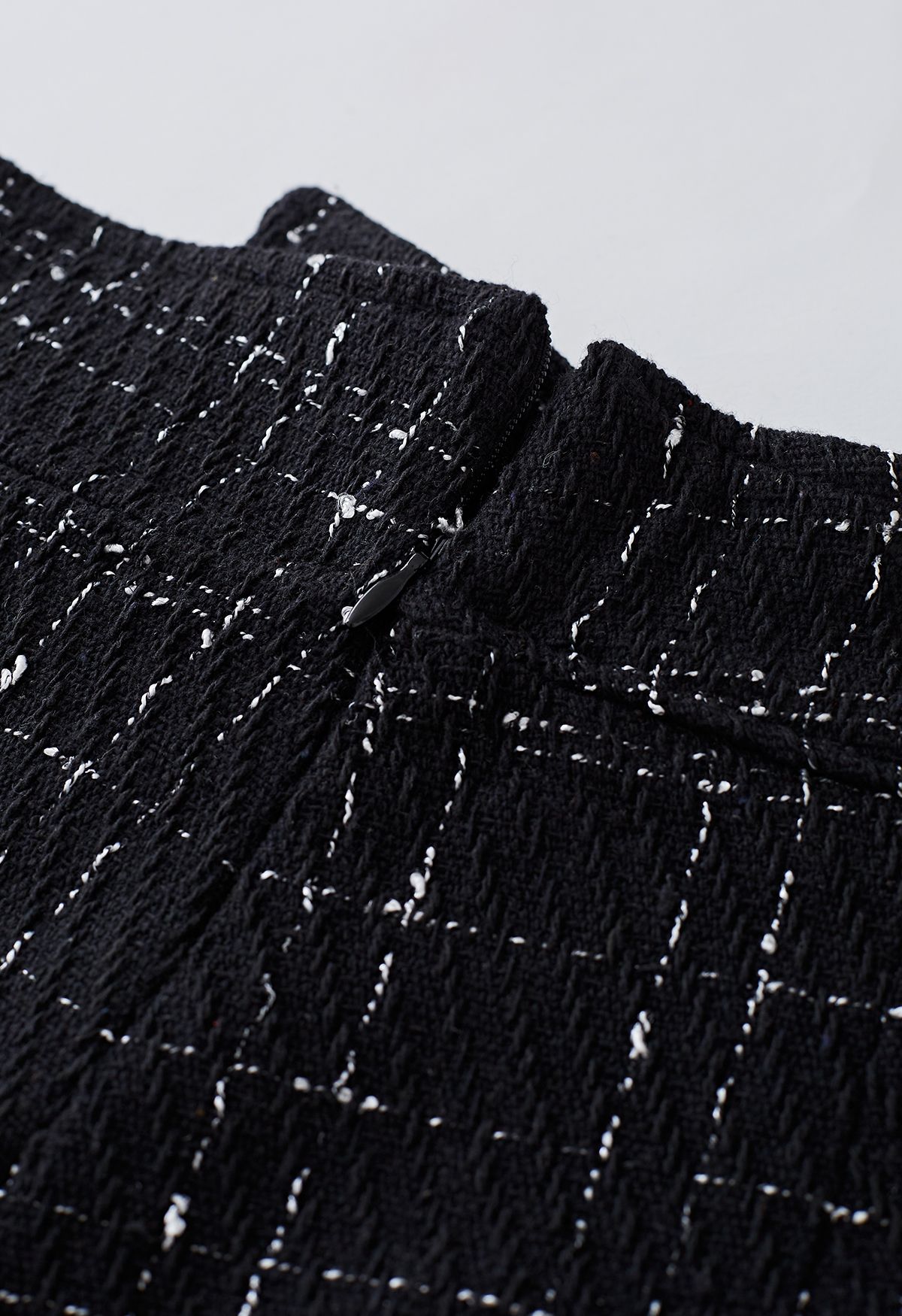 Grid Tweed Skorts mit geknöpfter Klappe in Schwarz