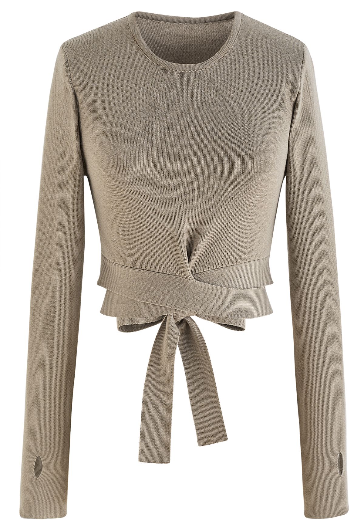 Selbstbindendes Crop-Top mit Bowknot-Strick in Taupe
