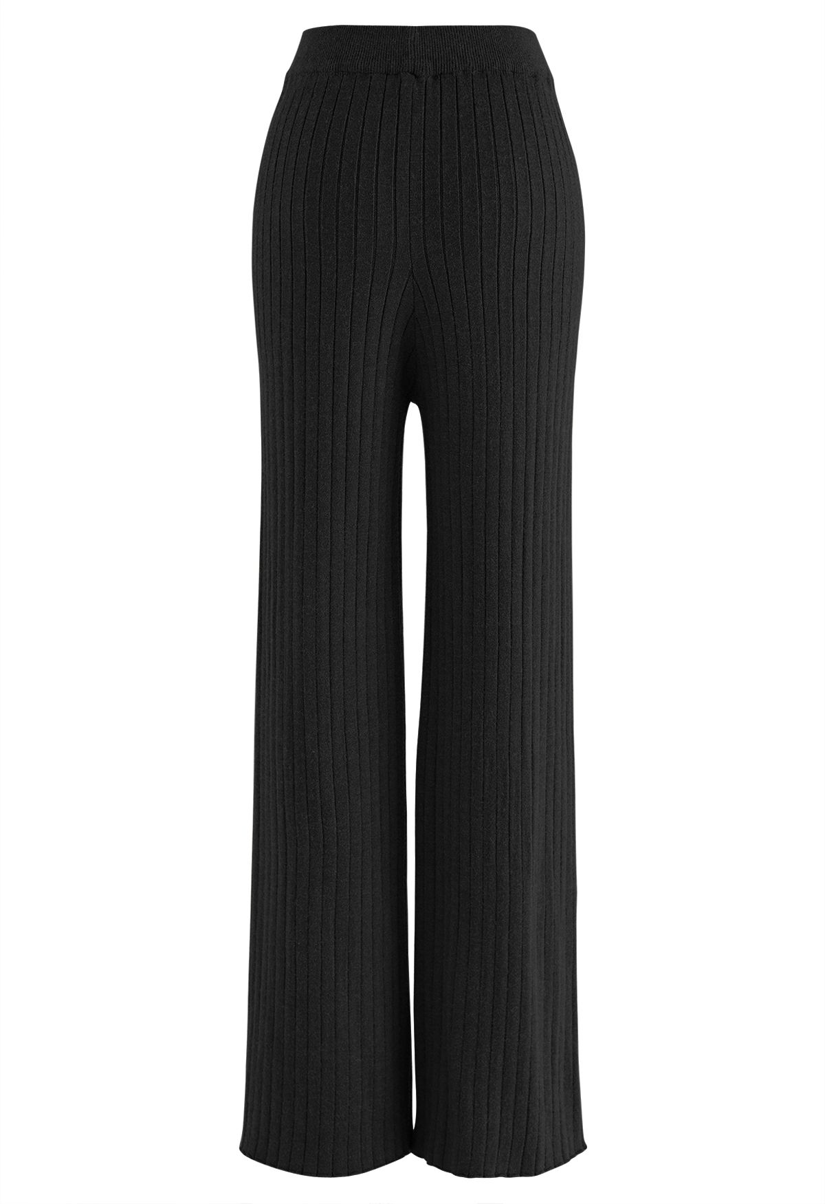 Gerippte Strickhose mit geradem Bein in Schwarz