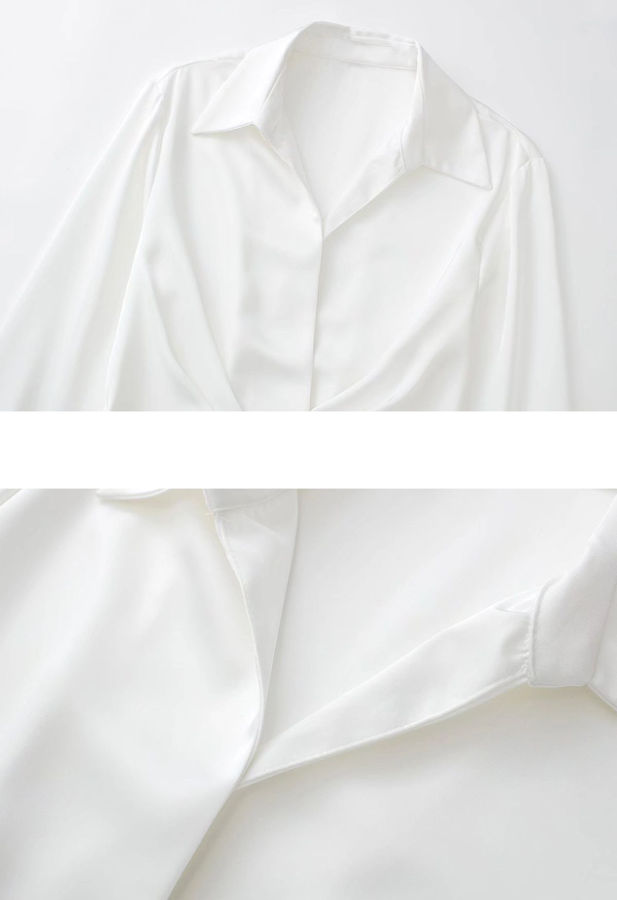 Satin-Hemdkleid mit V-Ausschnitt und Rüschen vorne in Weiß