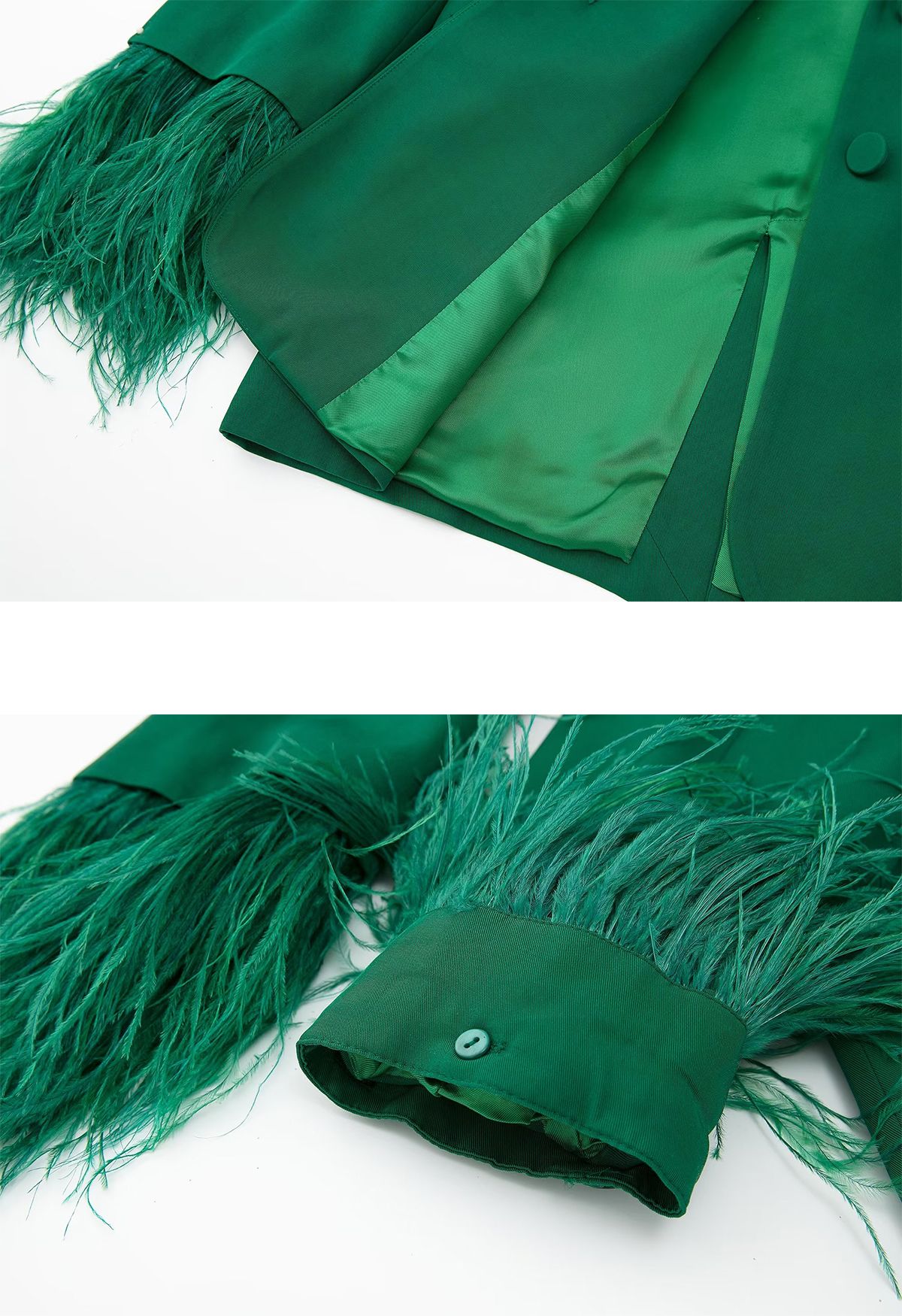 Grüner Blazer mit Federmanschette und Revers