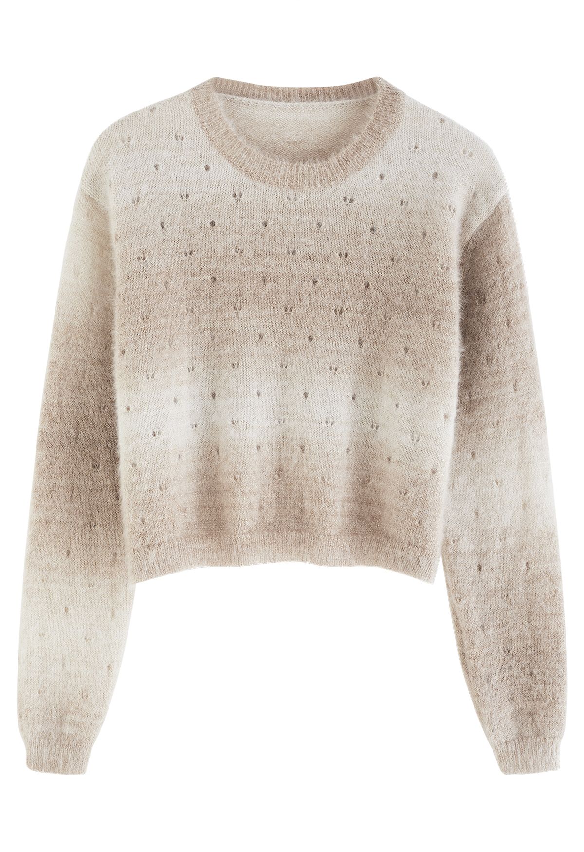 Ombre Eyelet Fuzzy Crop Sweater in Hellbraun