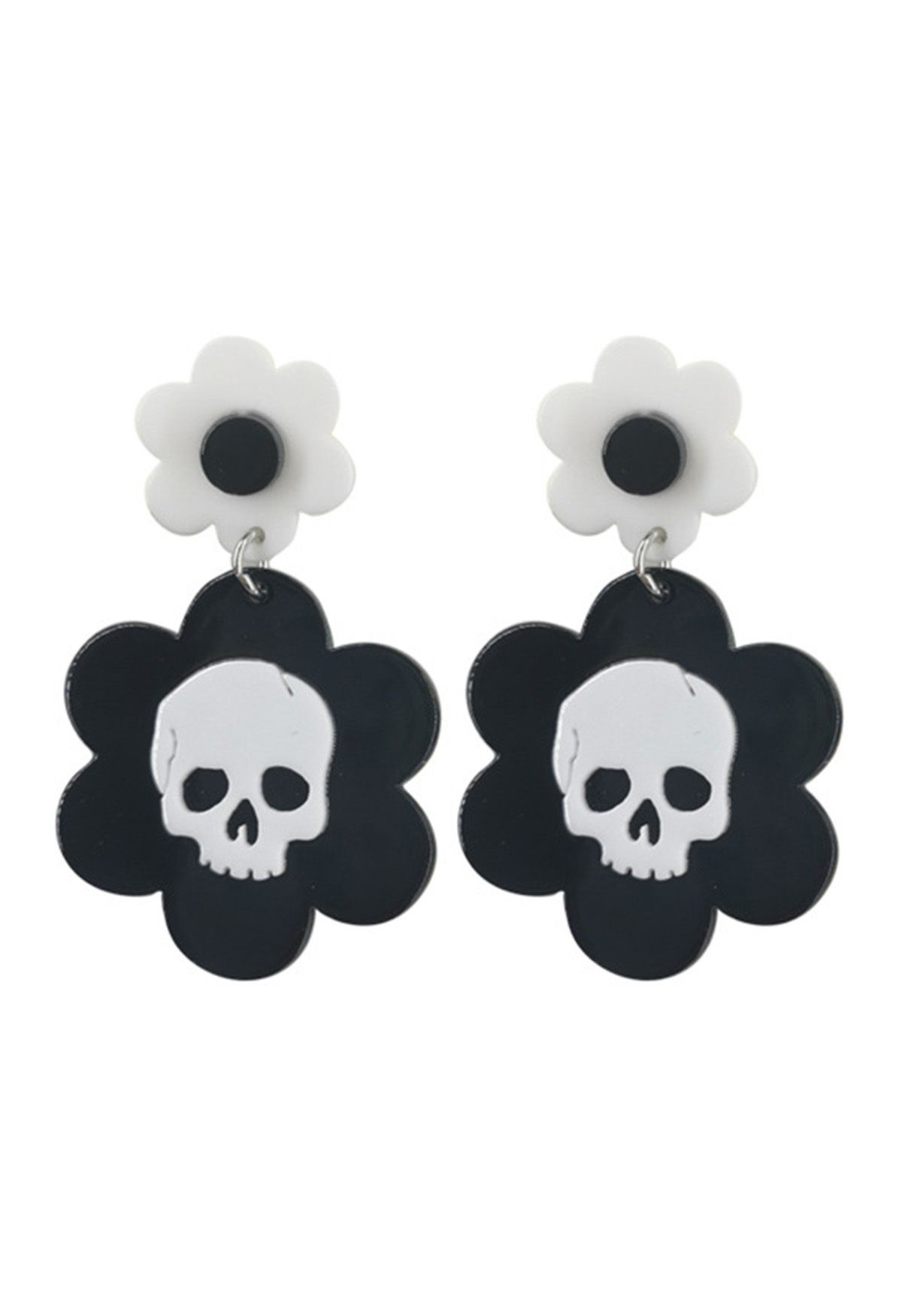 Schwarz-weiße Skelett-Blumenohrringe