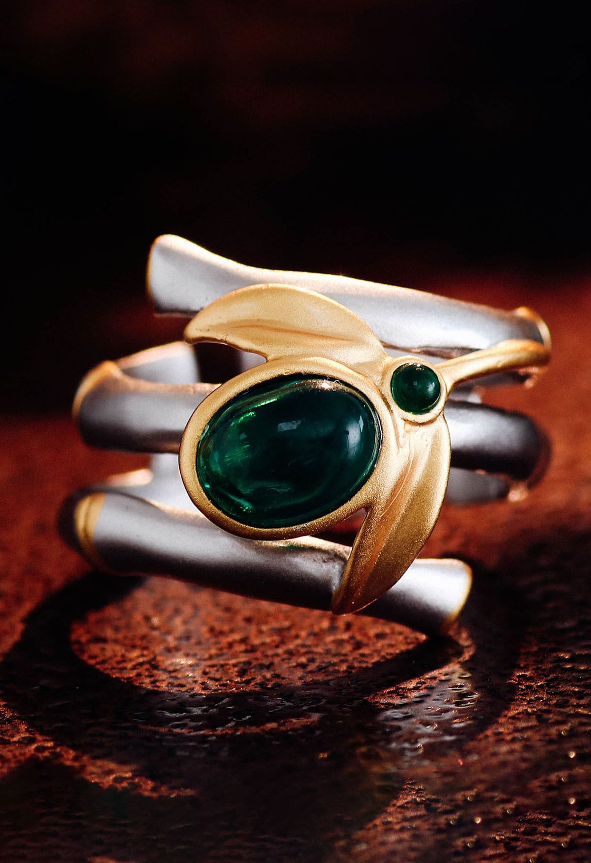 Ovaler Smaragd-Edelstein-Triple-Ring