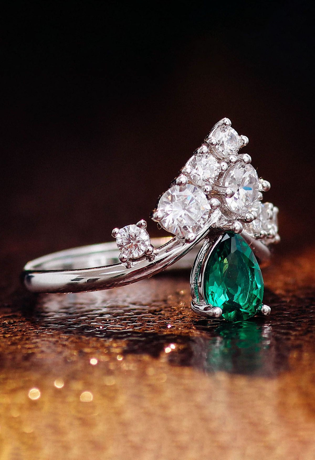 Birnen-Smaragd-Edelstein-Diamant-Ring