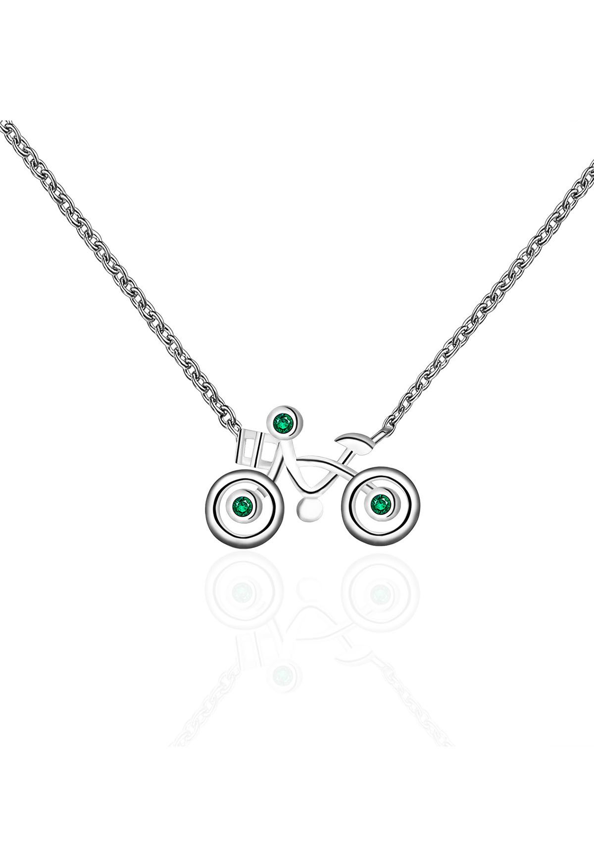 Smaragd-Edelstein-Halskette in Fahrradform