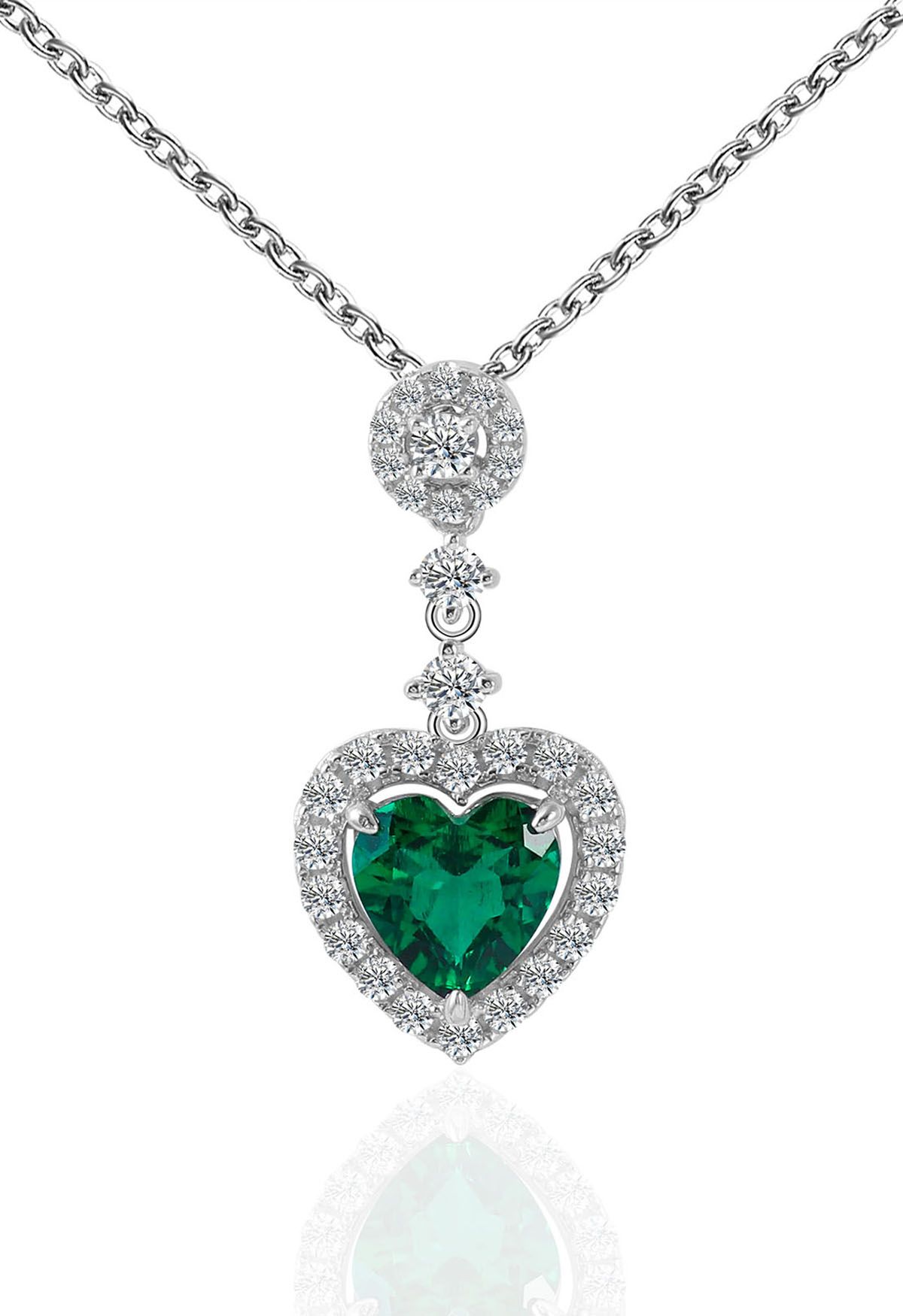 Smaragd-Edelstein-Halskette in Herzform