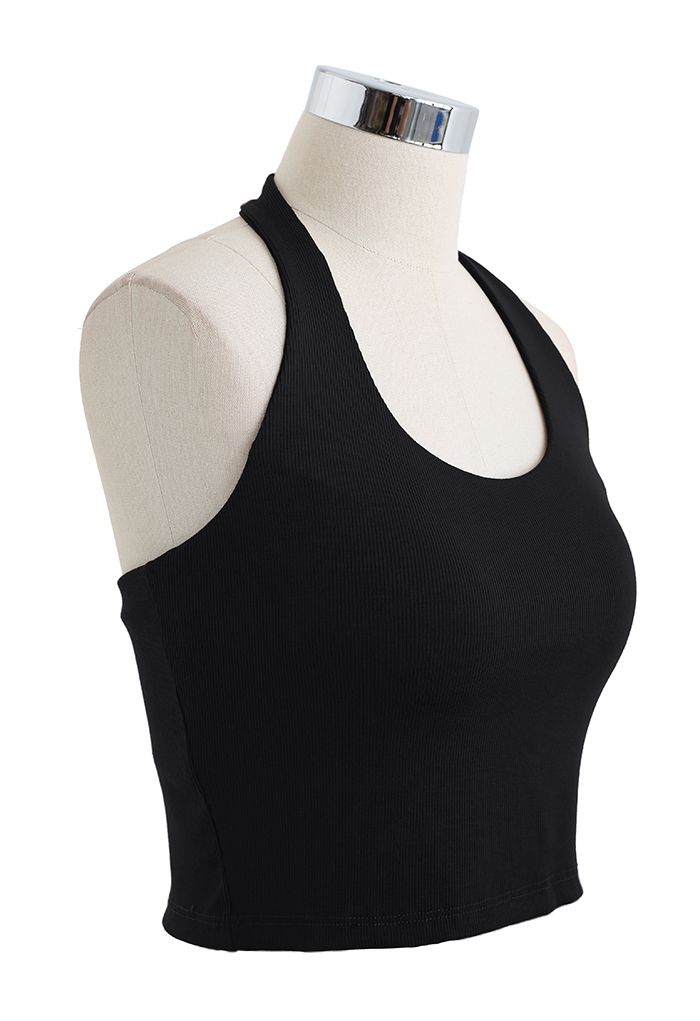 Rückenfreies Crop-Top mit Neckholder in Schwarz