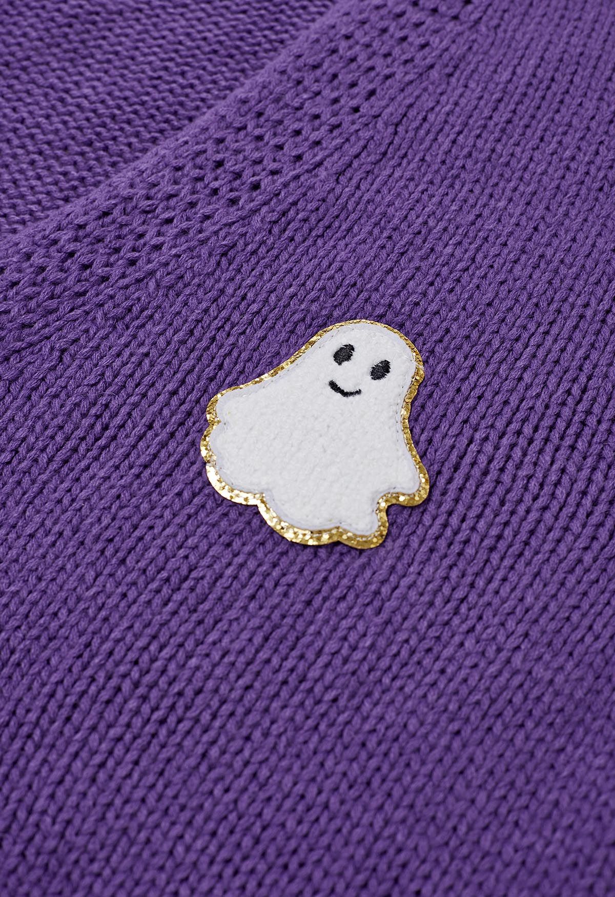 Geknöpfter Cardigan mit Halloween-Geist-Patch in Lila