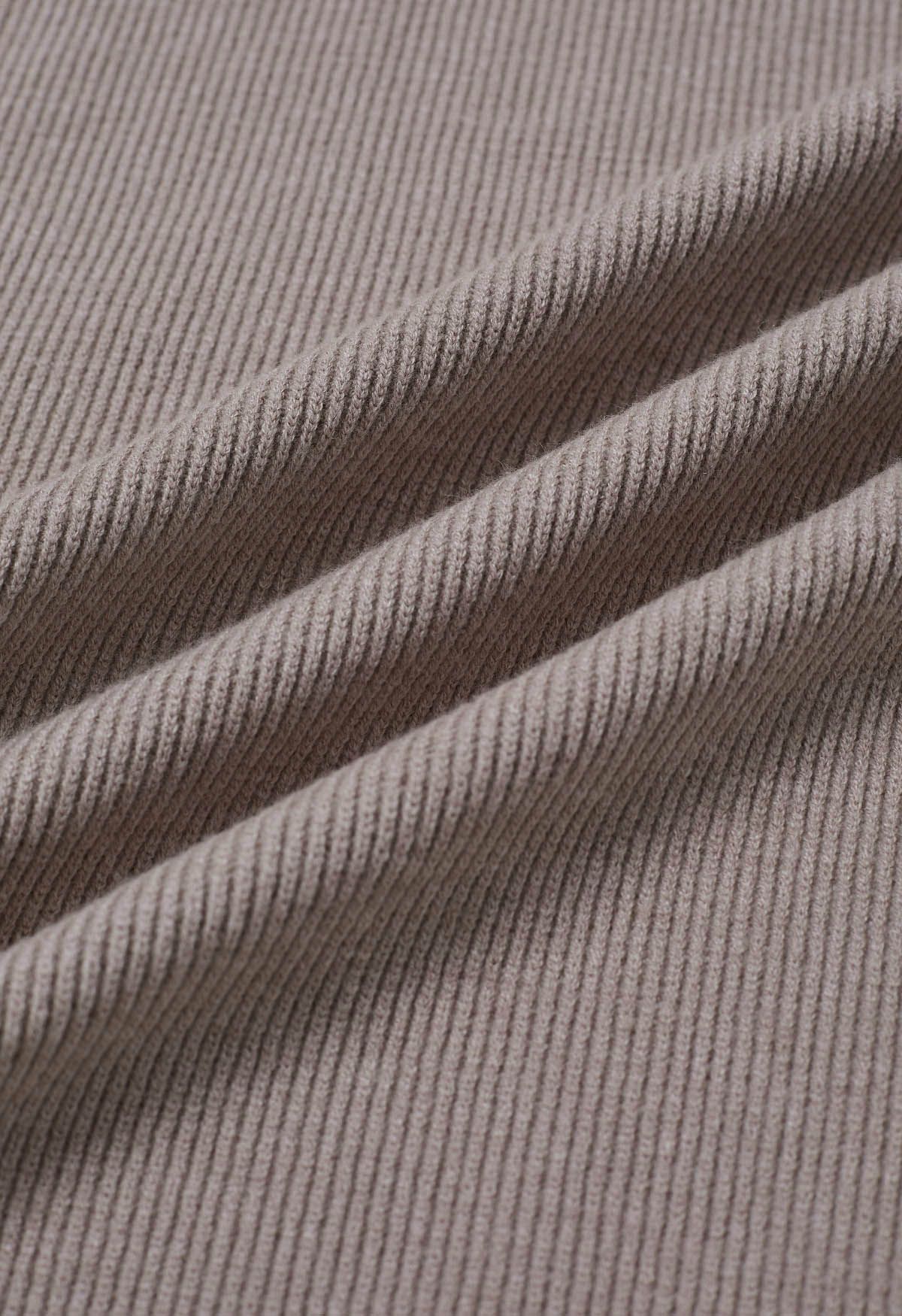 Longline-Strickjacke mit Reverskragen und Gürtel in Taupe