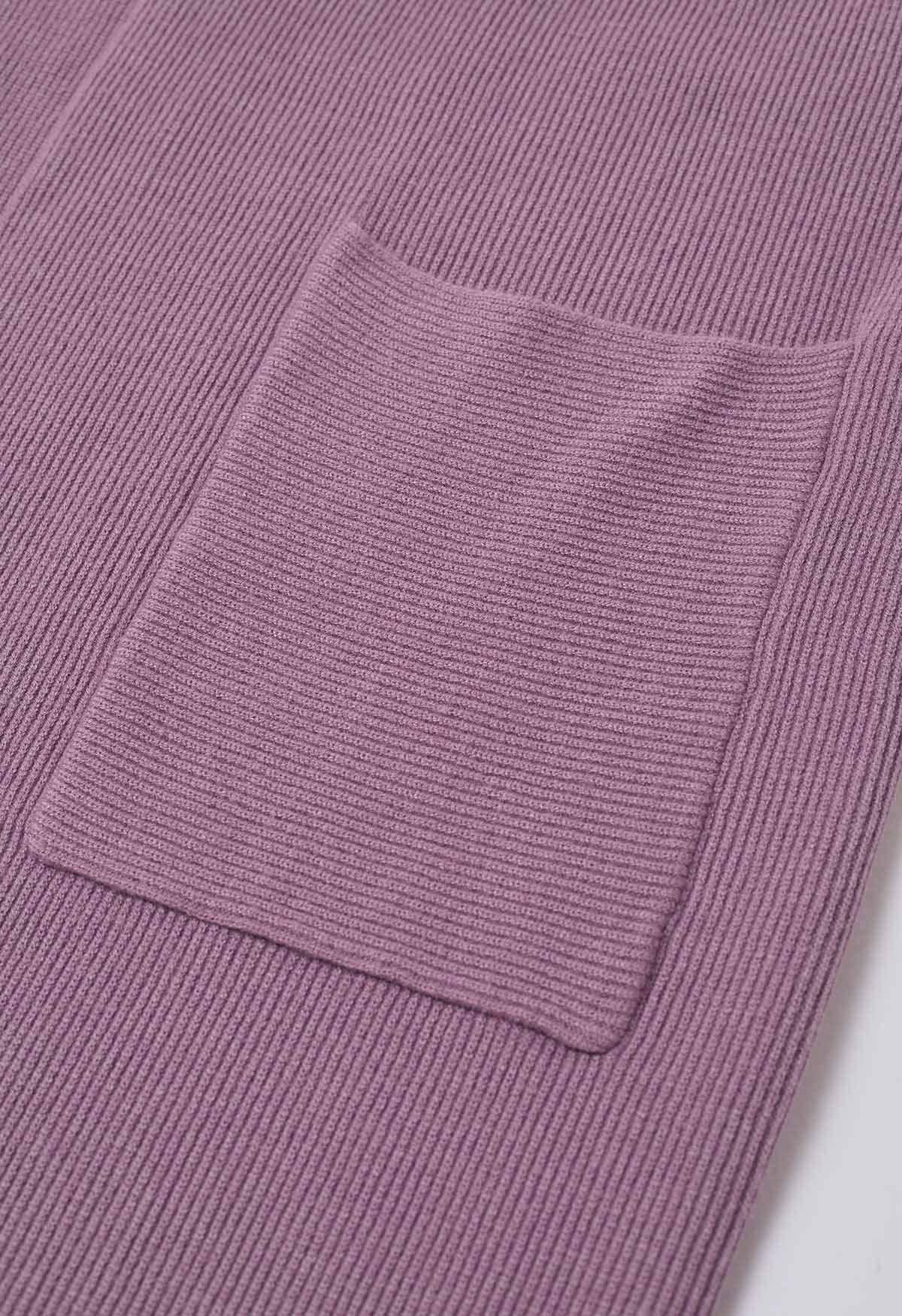 Lang geschnittener Strick-Cardigan mit Reverskragen und Gürtel in Mauve