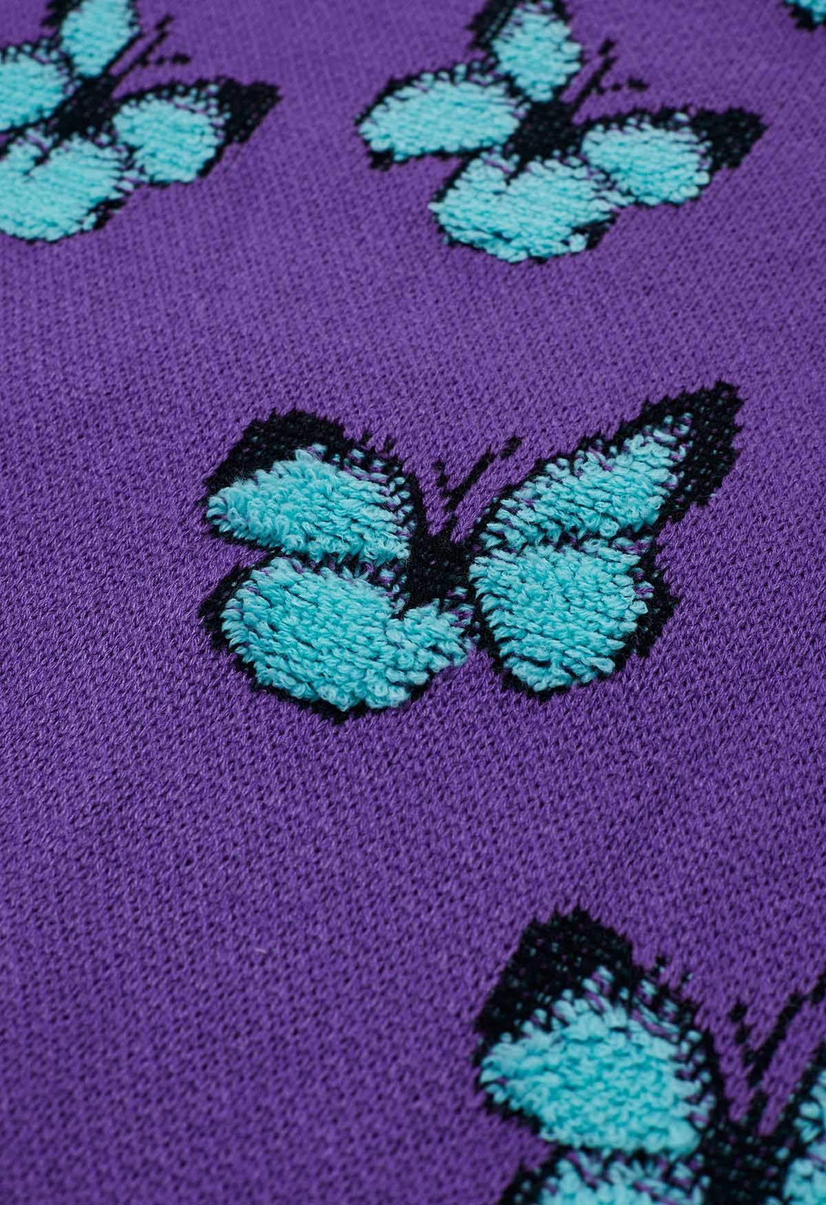 Gerippter Strickpullover „Balletic Butterfly“ in Lila