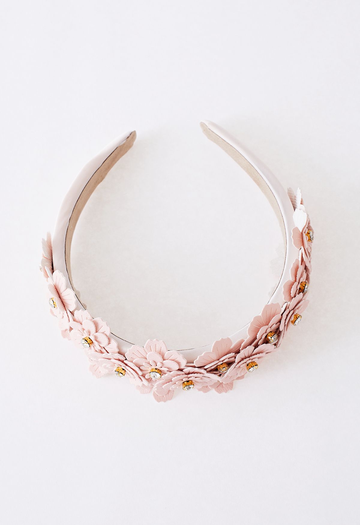 Strass-Stirnband mit floralen Applikationen in Pink