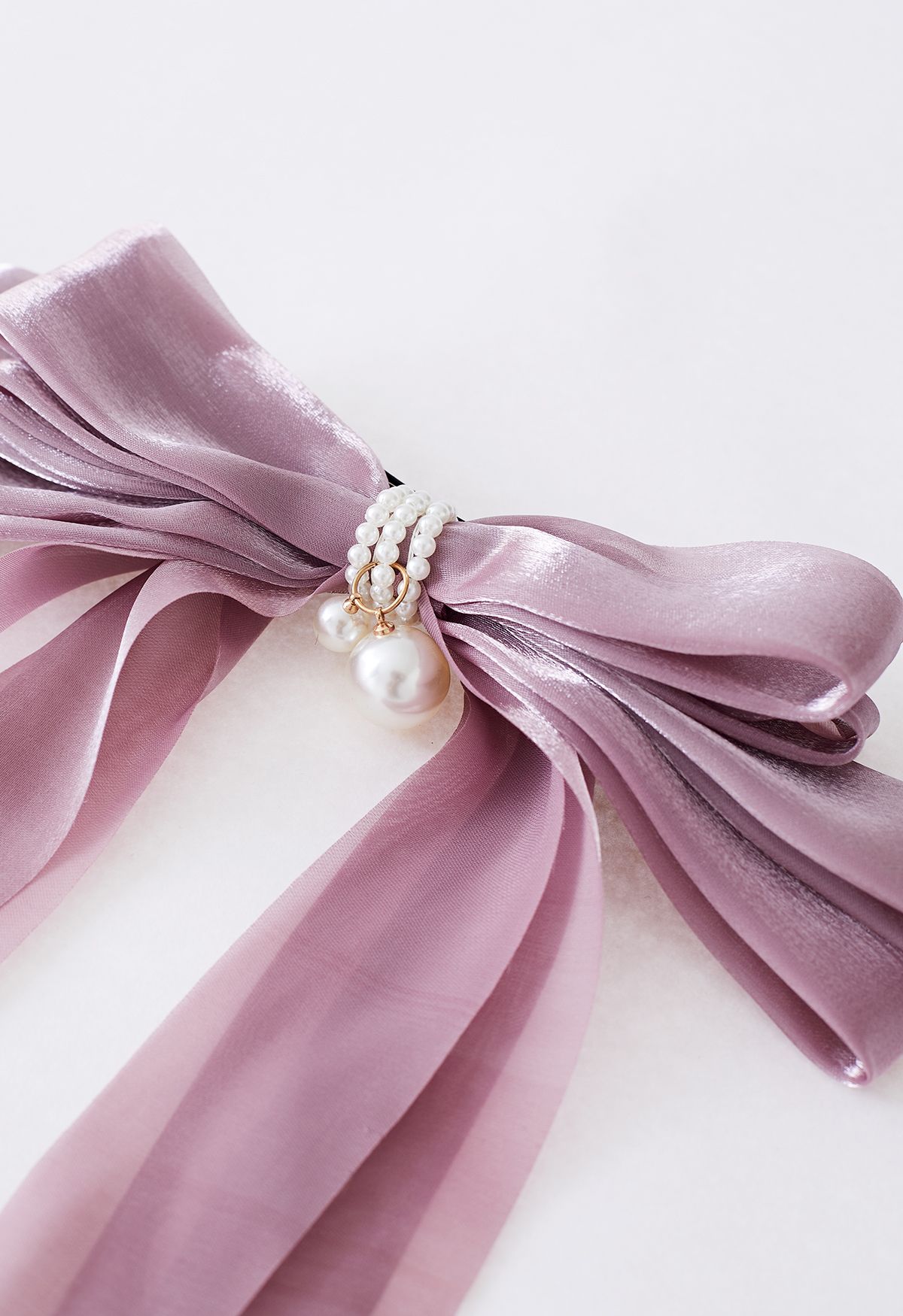 Organza Bowknot Pearl Haarspange in Mauve