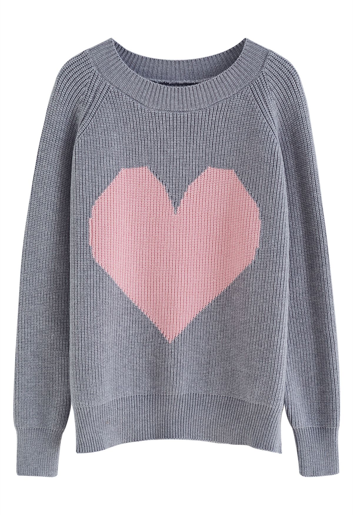 One Heart Rippstrick-Oversized-Pullover in Grau