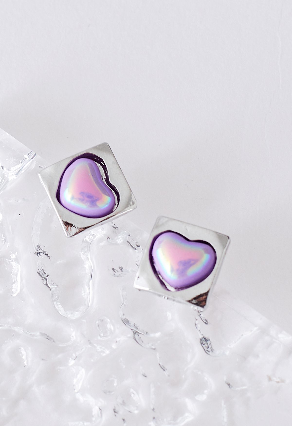 Laser-violette Herz-Quadrat-Form-Ohrringe