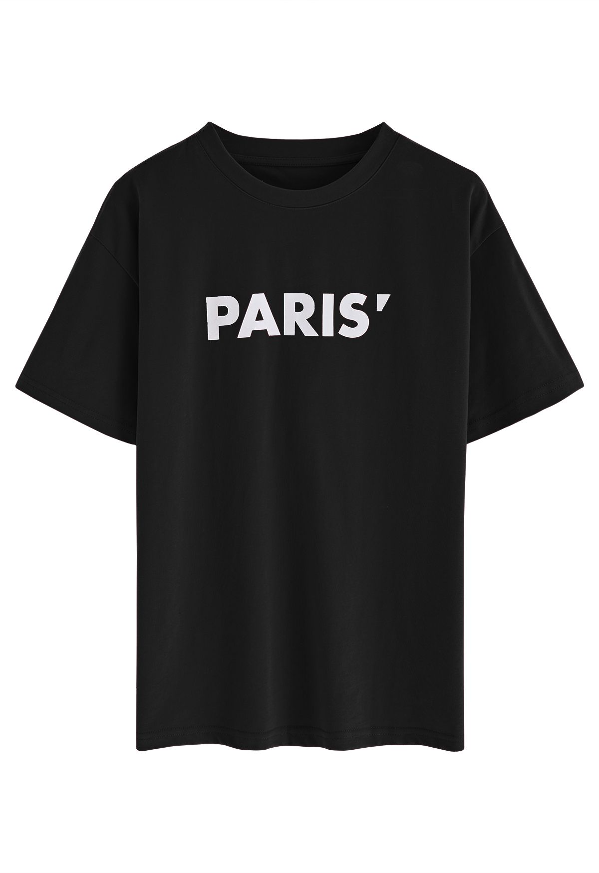 Rundhals-T-Shirt mit Paris-Print in Schwarz