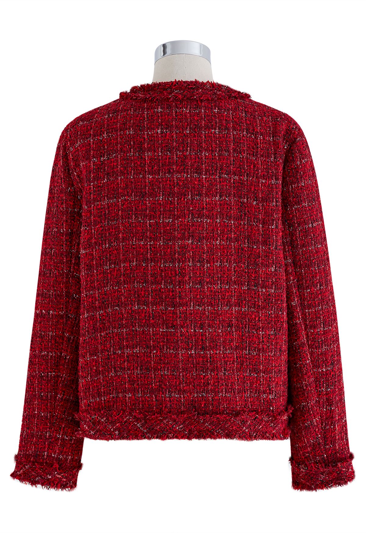 Nobby kragenlose Gitter-Tweed-Jacke in Rot