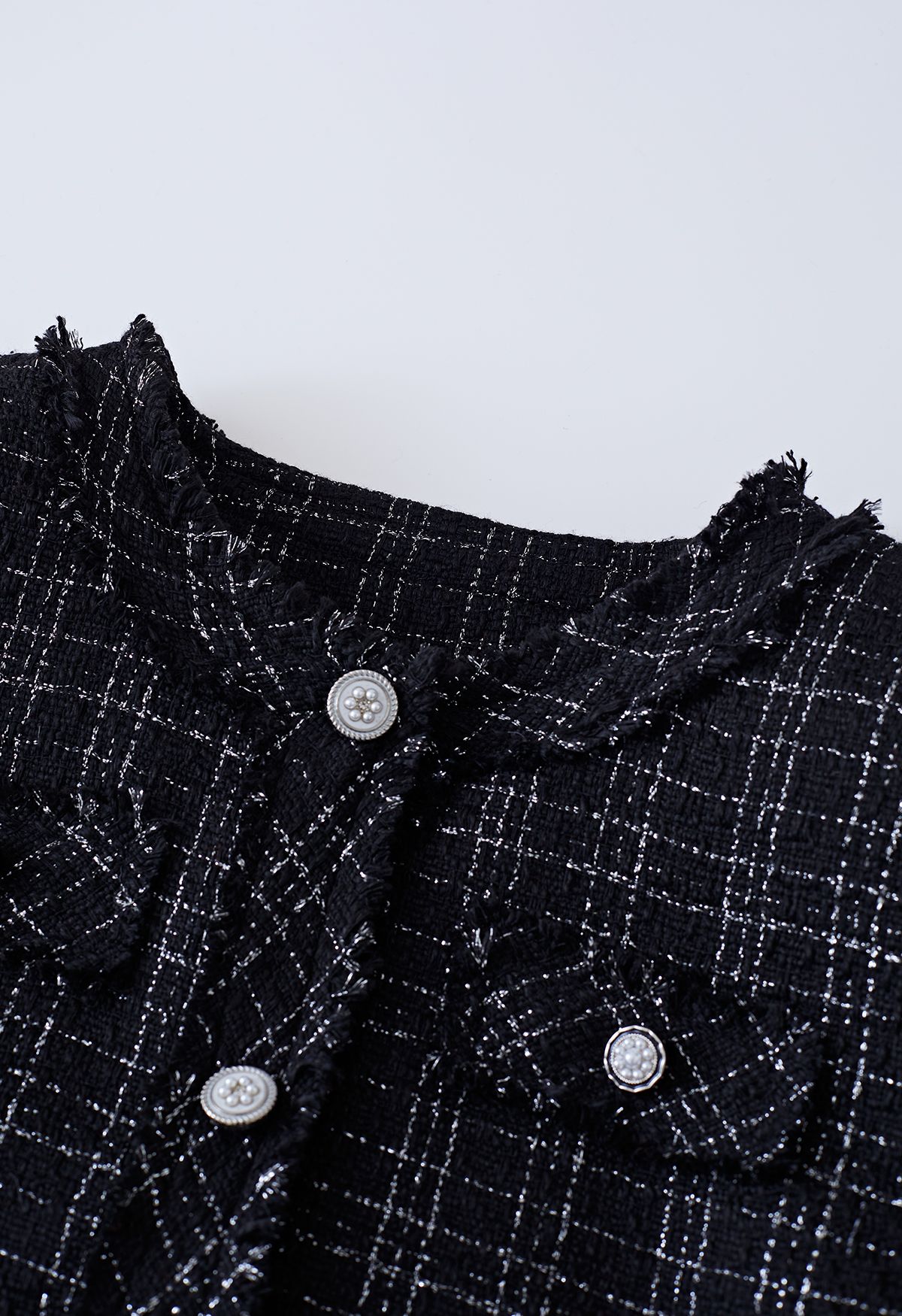 Nobby kragenlose Gitter-Tweed-Jacke in Schwarz