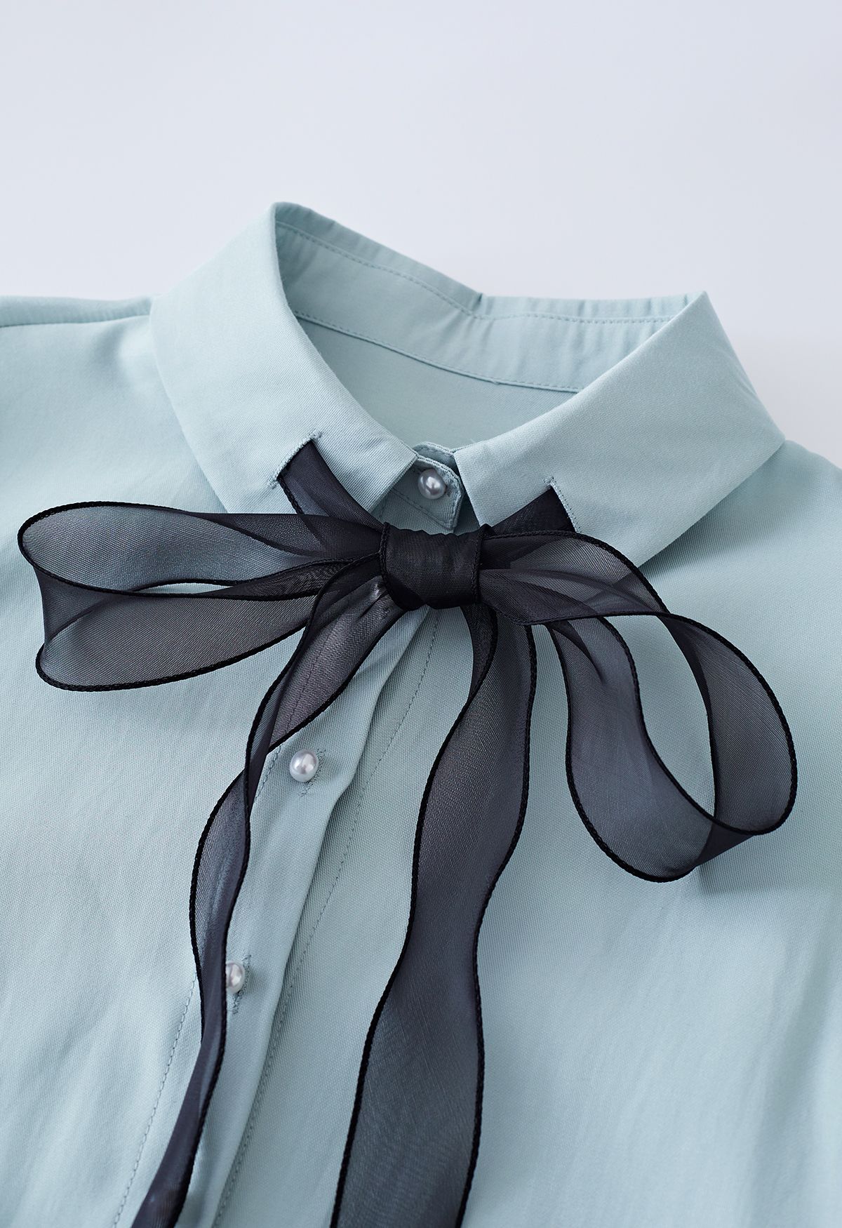 Organza Bowknot Button-Down-Hemd in Blau