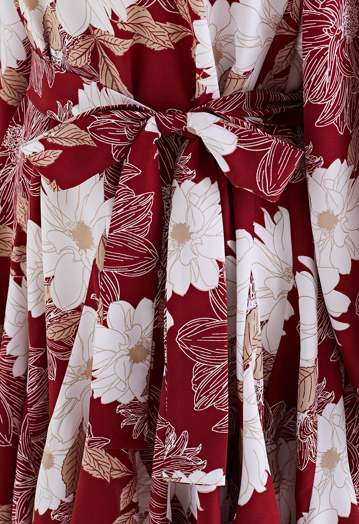 Rüschenkleid mit Marguerite-Print und Blasenärmeln in Rot