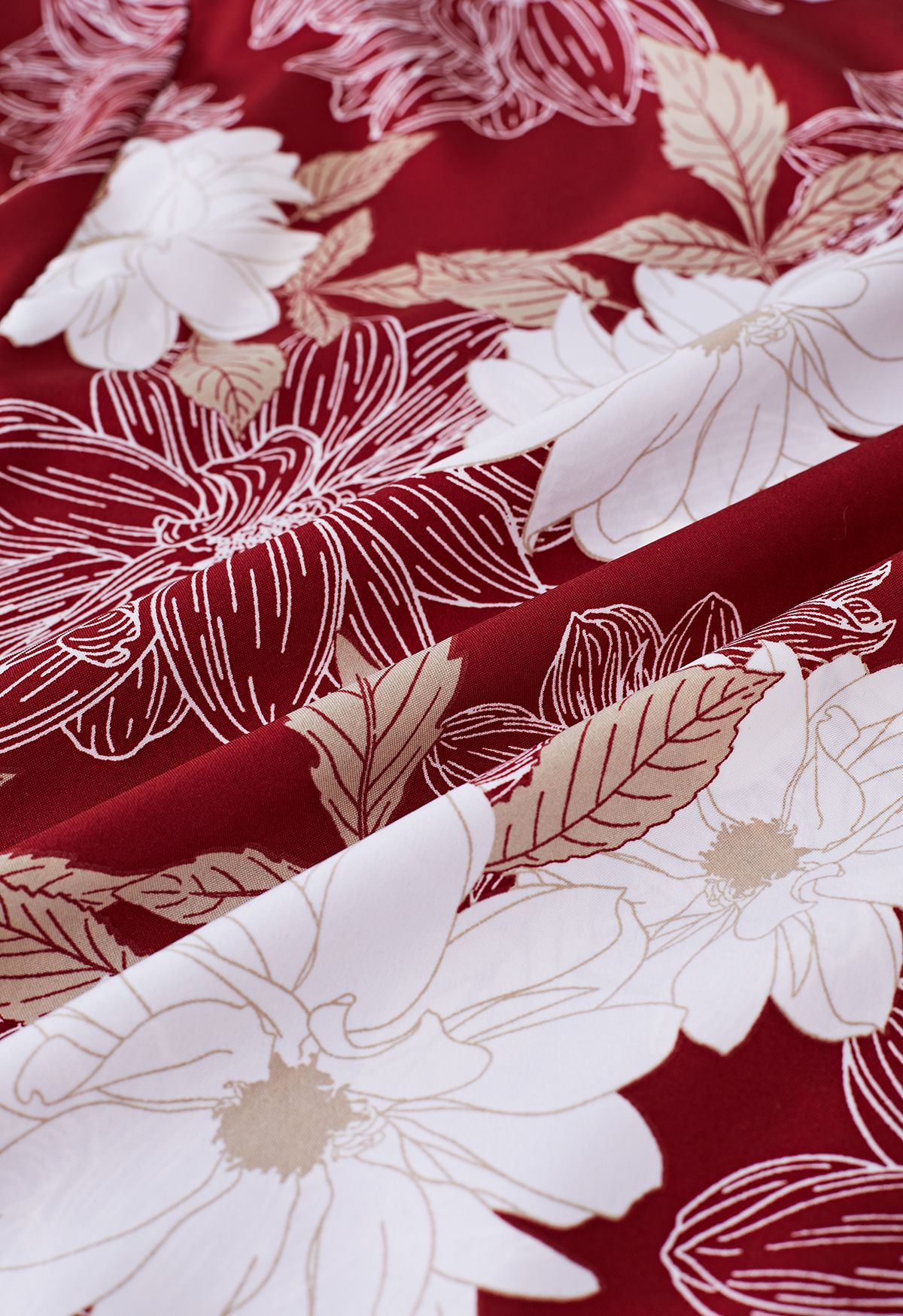 Rüschenkleid mit Marguerite-Print und Blasenärmeln in Rot