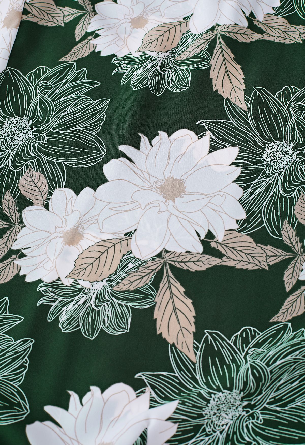 Rüschenkleid mit Marguerite-Print und Blasenärmeln in Grün