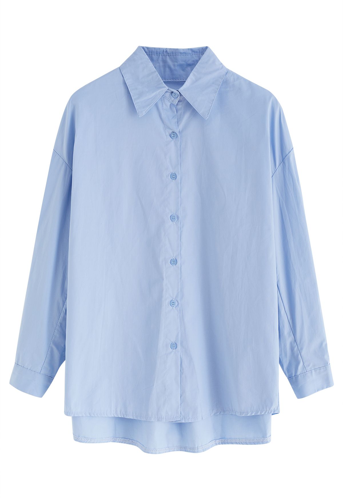 Spitzkragen Button-Down-Baumwollhemd in Blau