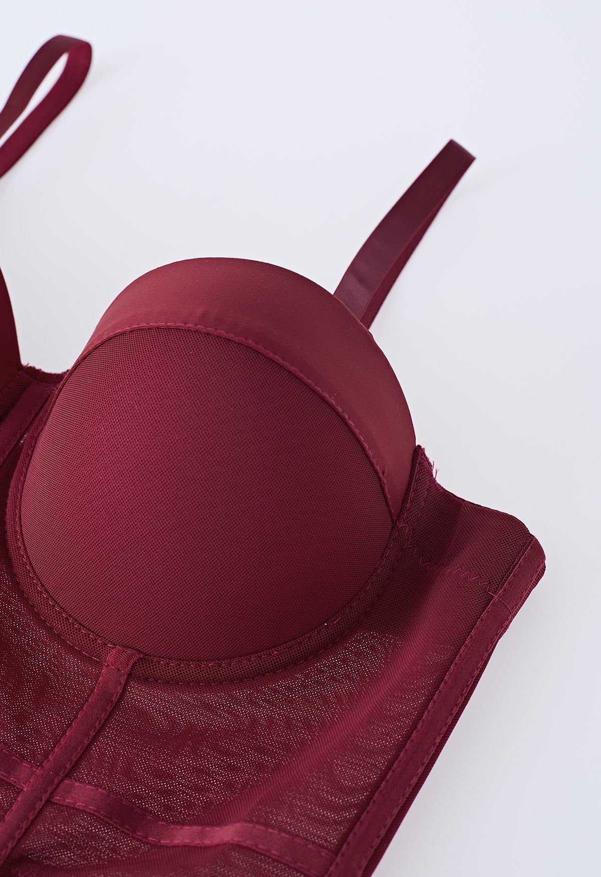 Einfarbiges Bustier-Crop-Top mit Bügeln in Burgund